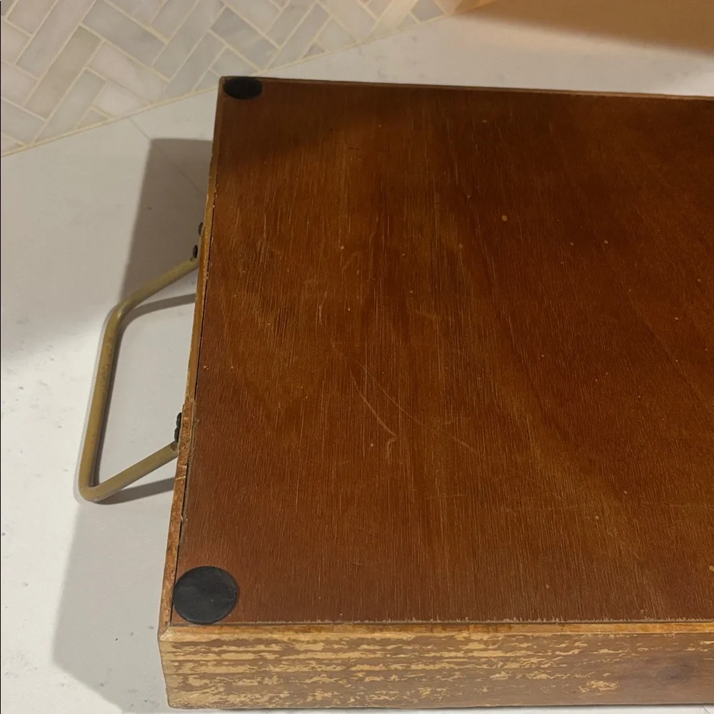 Magnolia Rustic Brown Vanity Tray with Gold Handles